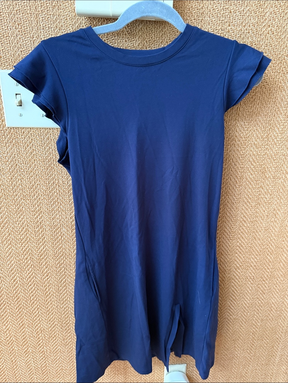 Jack Smith Navy Midi T-Shirt Dress Small- Ruffle Sleeve Side Pockets Bottom Slit